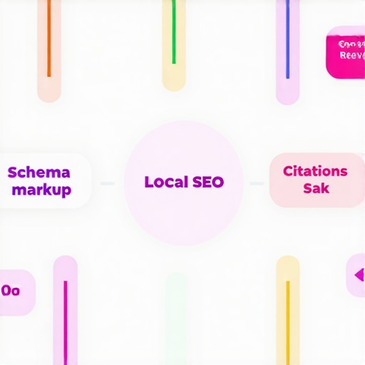Diagram illustrating schema markup, citations, reviews, and map pack rankings in local SEO