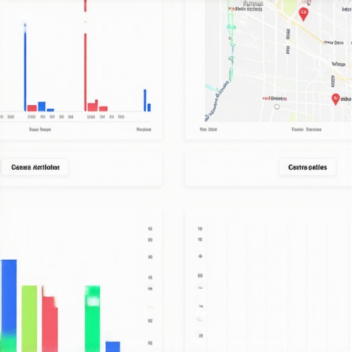 Illustration of local SEO analytics dashboard showing graphs, maps, and data insights.