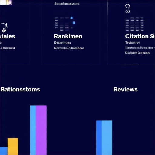 Screenshot showing local SEO management dashboard with rankings, citations, and reviews