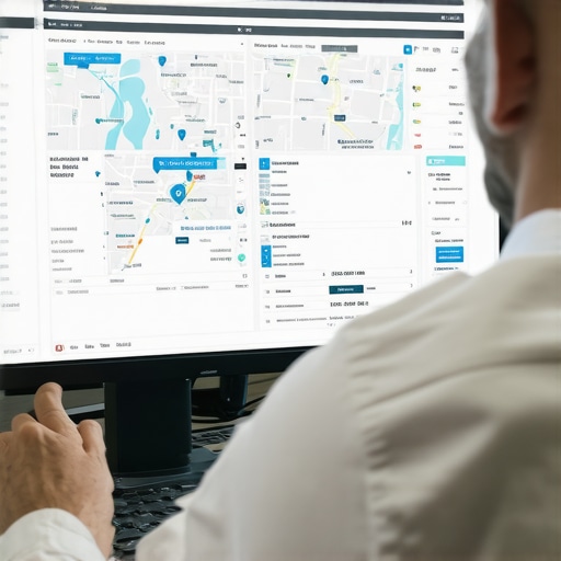SEO analyst analyzing local map ranking metrics on a computer.