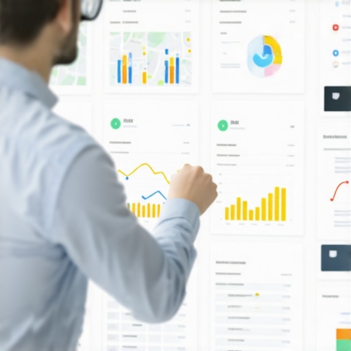 A person reviewing local SEO analytics on a computer screen with maps and graphs.