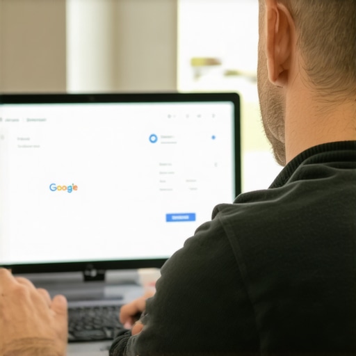 Business owner updating GMB profile on a laptop