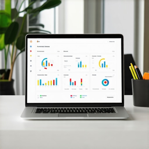 Desk with laptop showing local SEO dashboards and maps, illustrating tools used for maintaining map rankings.