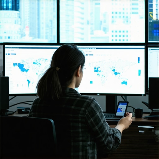 Person analyzing map data and SEO analytics on screens for local map rankings.