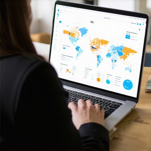 Person analyzing local map SEO performance using software on a laptop.
