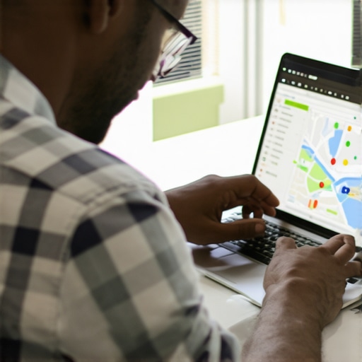 Business owner updating Google My Business profile on a laptop.