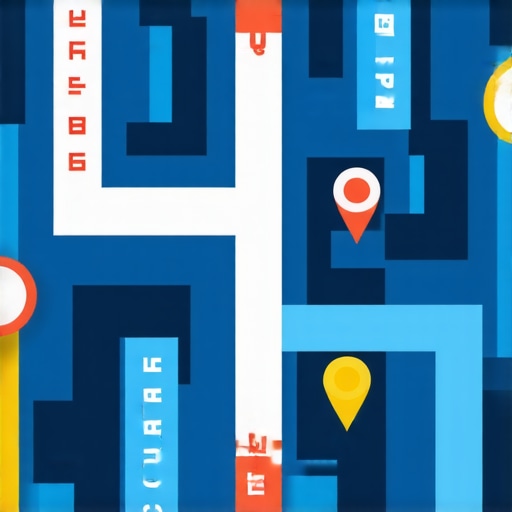Illustration of a maze with SEO icons and a highlighted route to map rankings.