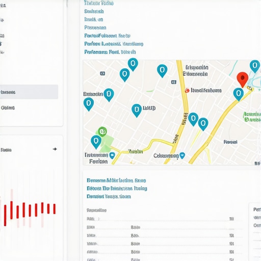 A graphically enhanced map interface highlighting local business rankings and performance metrics.