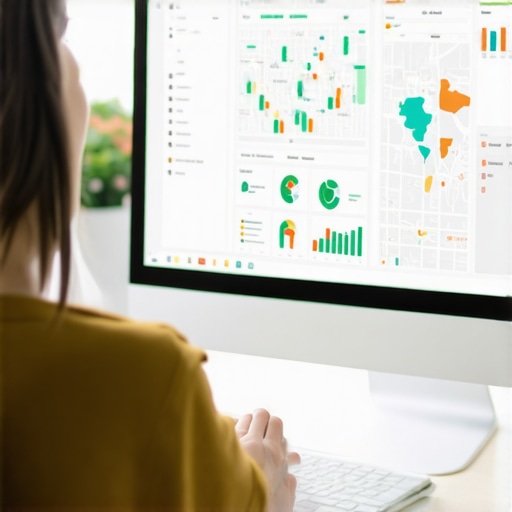 Analyzing Local SEO Data for Long-Term Success Person analyzing local SEO performance metrics on a computer screen with maps and data charts