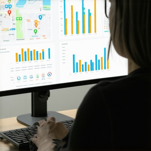 Analyzing Local SEO Data Person examining local SEO analytics on a computer for map pack strategies.