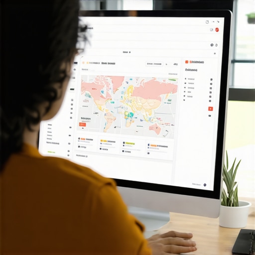 Local SEO Tools Dashboard A person analyzing local SEO metrics using various optimization tools.