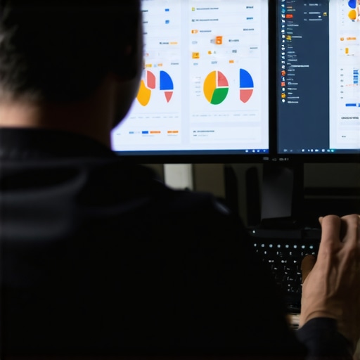 Digital marketer analyzing local SEO data on computer screen with maps and charts.