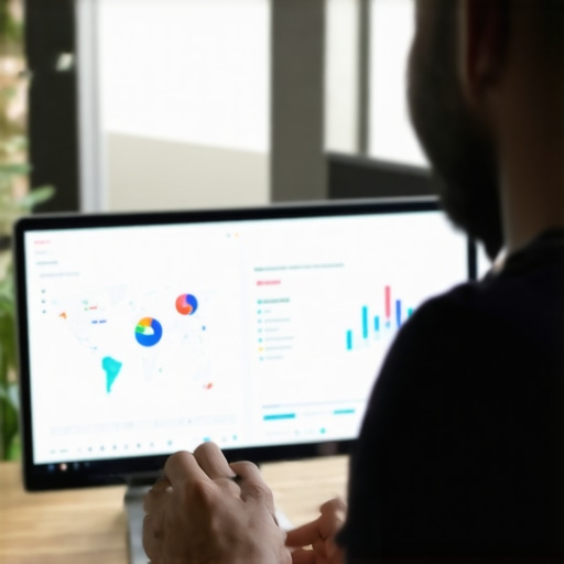 Person analyzing SEO metrics on a computer screen with local map data